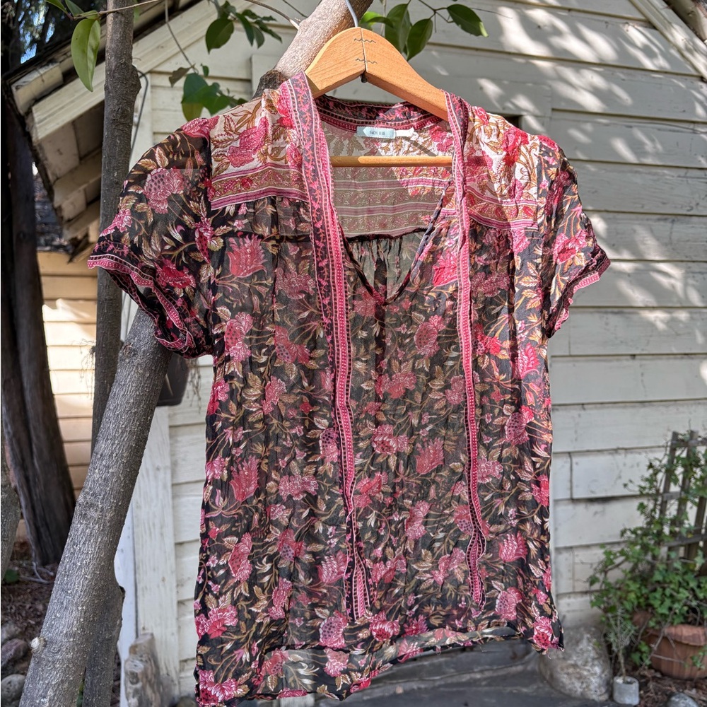 Kimchi Blue Floral Sheer Pink and Brown Women's Top